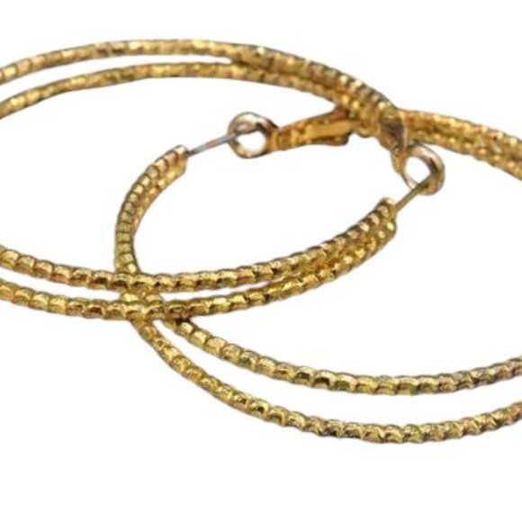 Vintage Hoop Earrings Gold Tone Bead Look - Picture 8 of 8